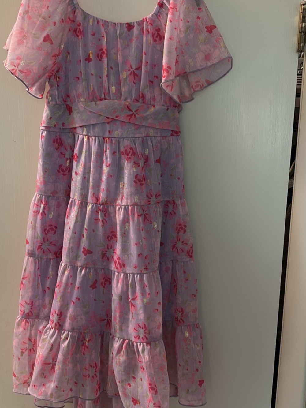 Falls Creek Lavender Tiered Dress with Pink Floral Print